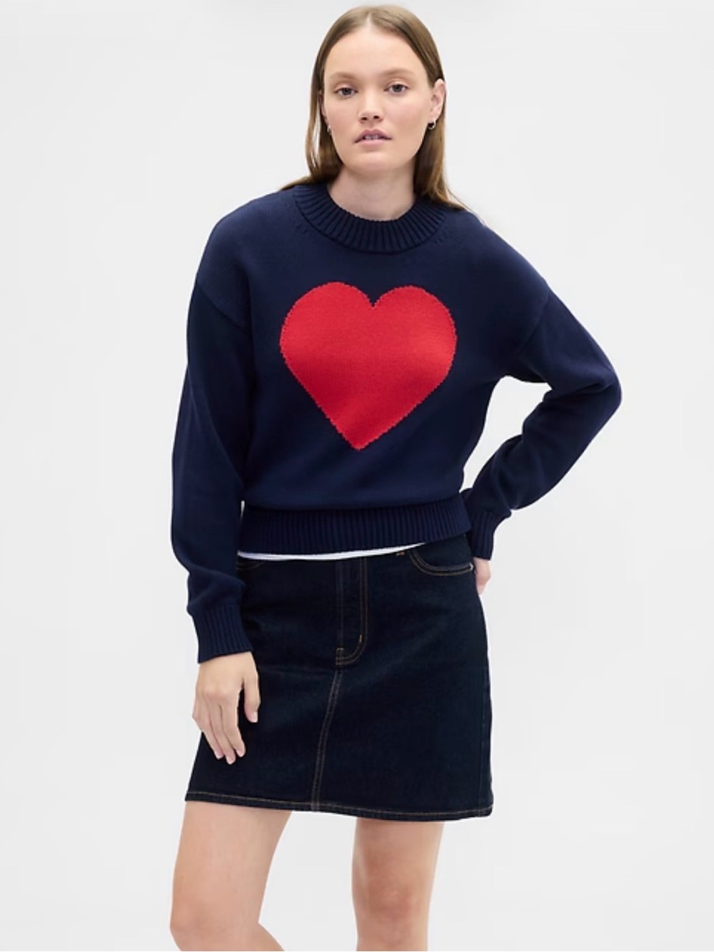 Gap Relaxed Crop Intarsia Heart Sweater NWT L Love Valentine’s day Romantic